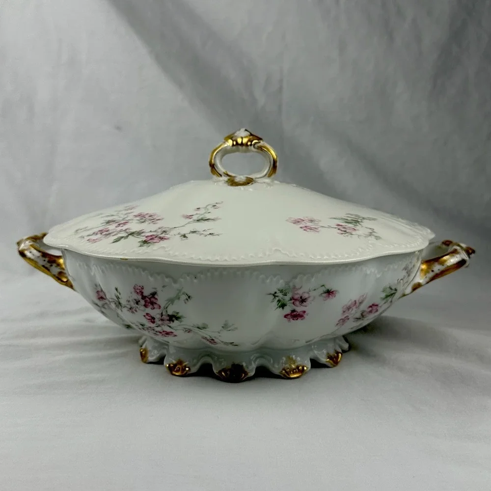 Antique Haviland Limoges Covered Tureen Schleiger 19 Blank 1 Pink Floral Gilt